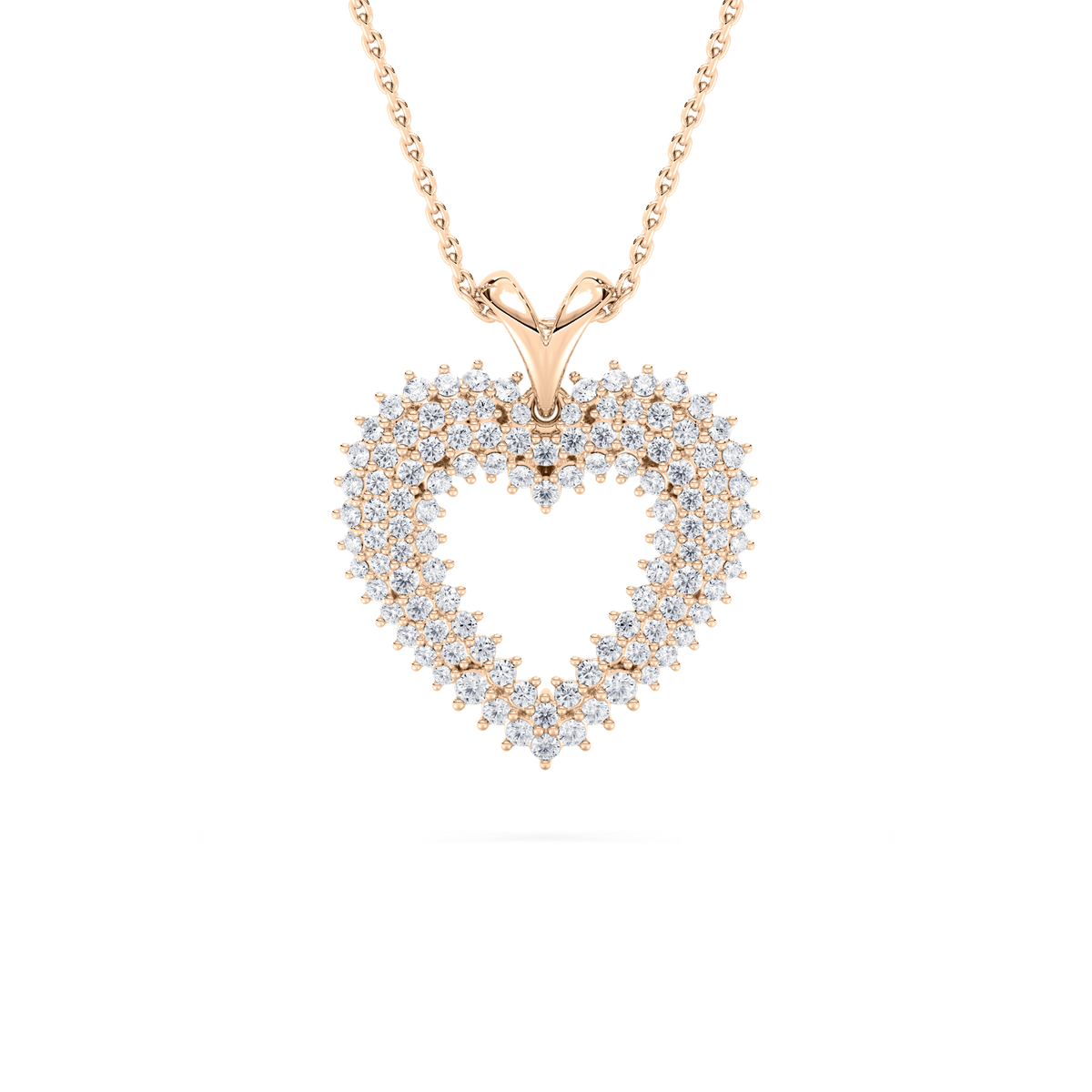 Pavé Open Heart Pendant in 14K Rose Gold