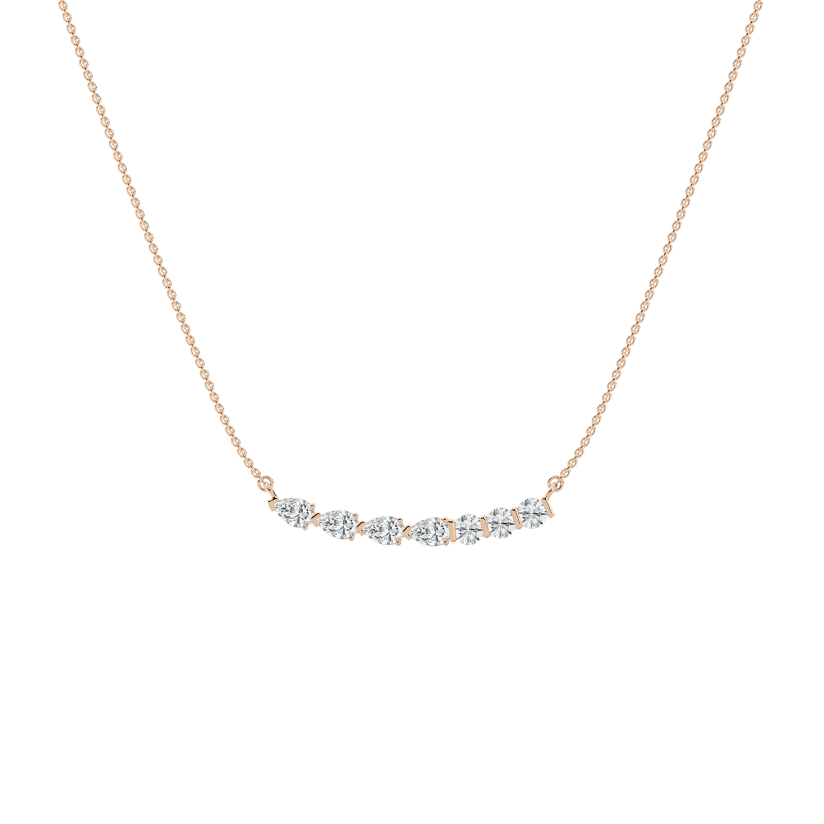 Pear and Round Bar Necklace in Rose Gold
