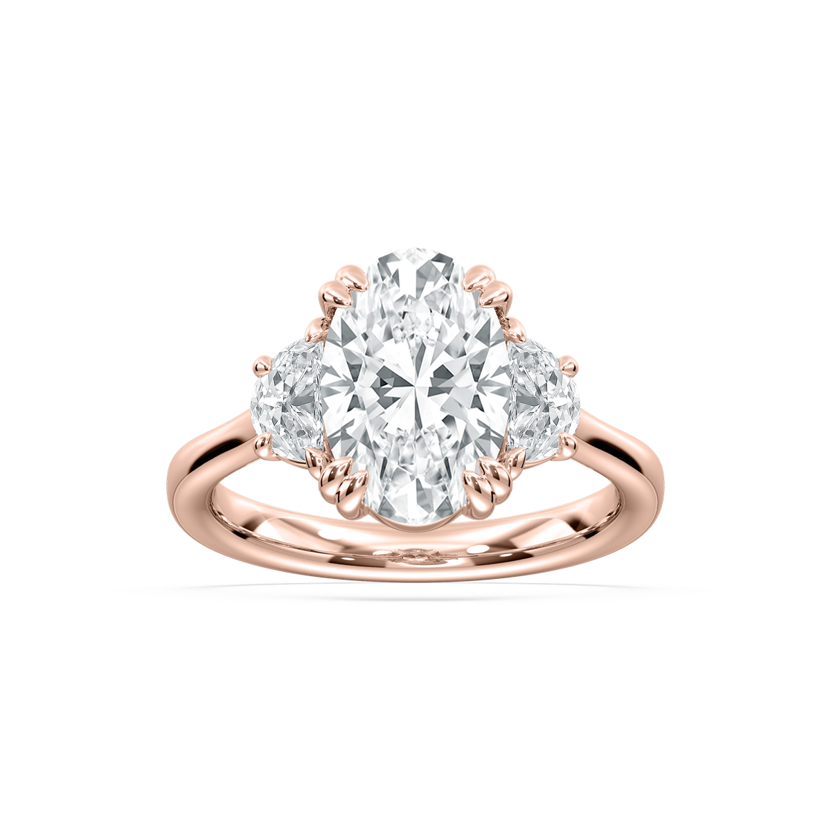 Selene Oval Three Stone Ring in Rose Gold