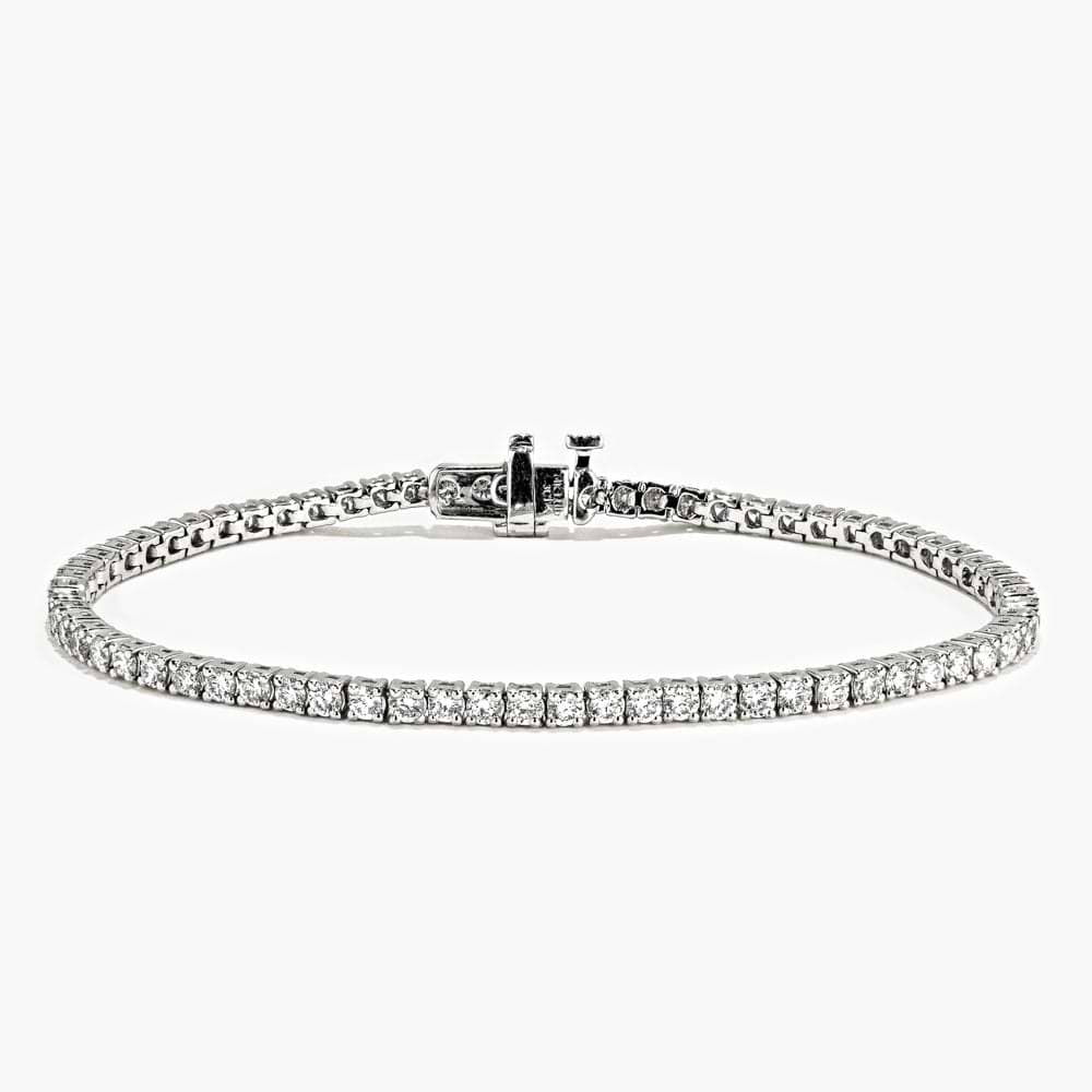 Shown in 14K White Gold|lab grown diamond tennis bracelet set in 14k white gold recycled metal by MiaDonna