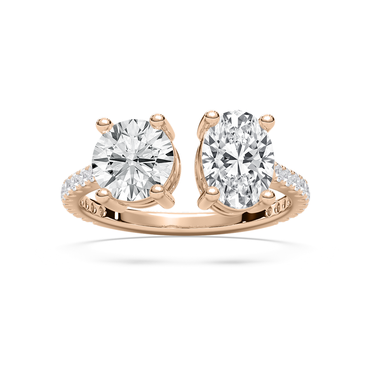 Toi et Moi Open Round and Oval Ring in Rose Gold