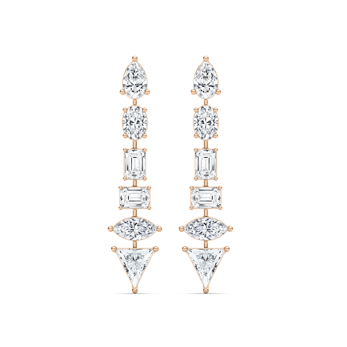 Trillion Point Dangle Earrings in 14K Rose Gold