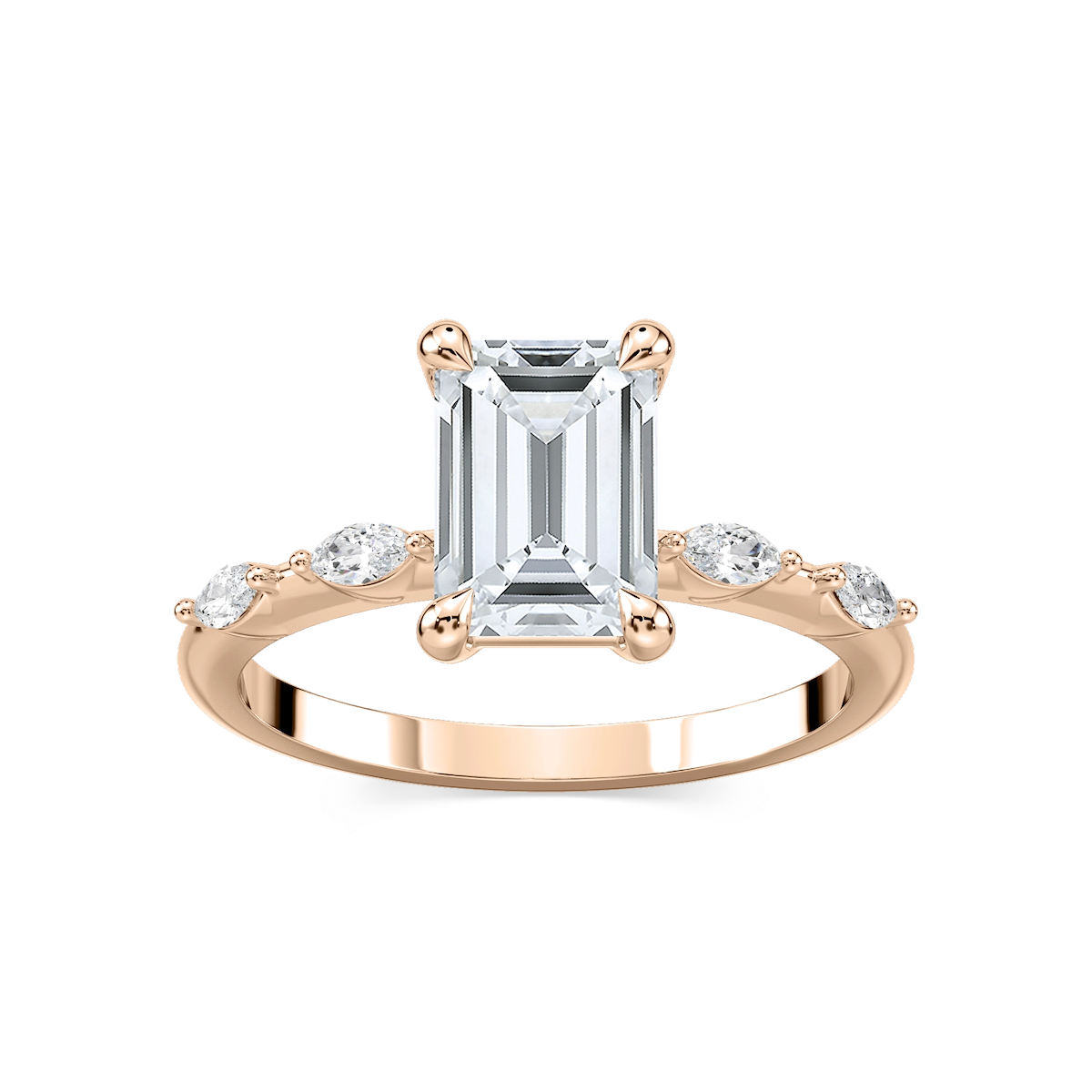 Amelie Emerald Lab Grown Diamond Spaced Marquise Side Stone Engagement Ring