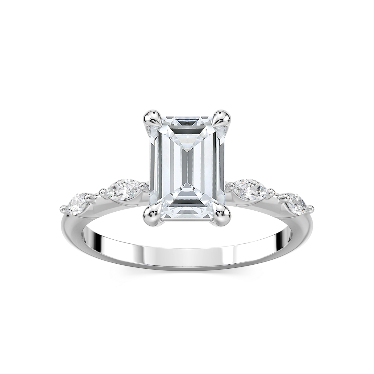 Amelie Emerald Lab Grown Diamond Spaced Marquise Side Stone Engagement Ring