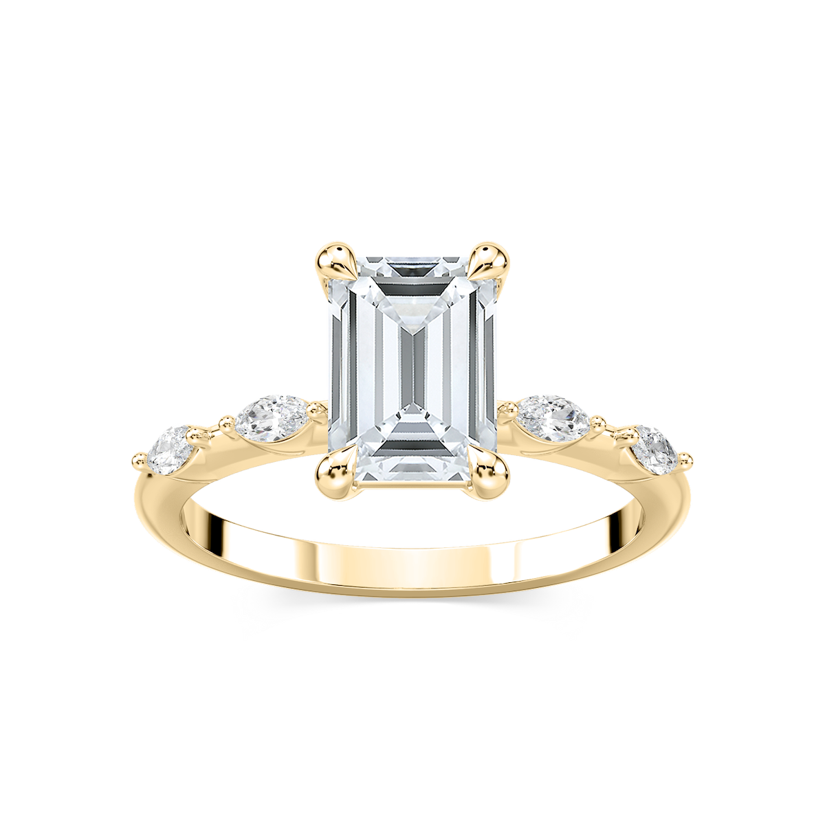 Amelie Emerald Lab Grown Diamond Spaced Marquise Side Stone Engagement Ring