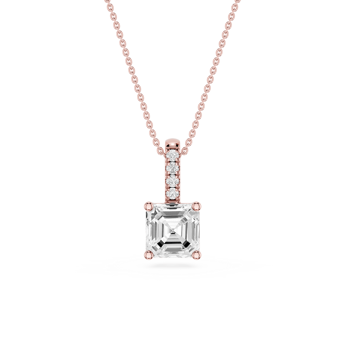 Asscher Lab Grown Diamond Pave Bail Solitaire Pendant - 16 to 18 Inches