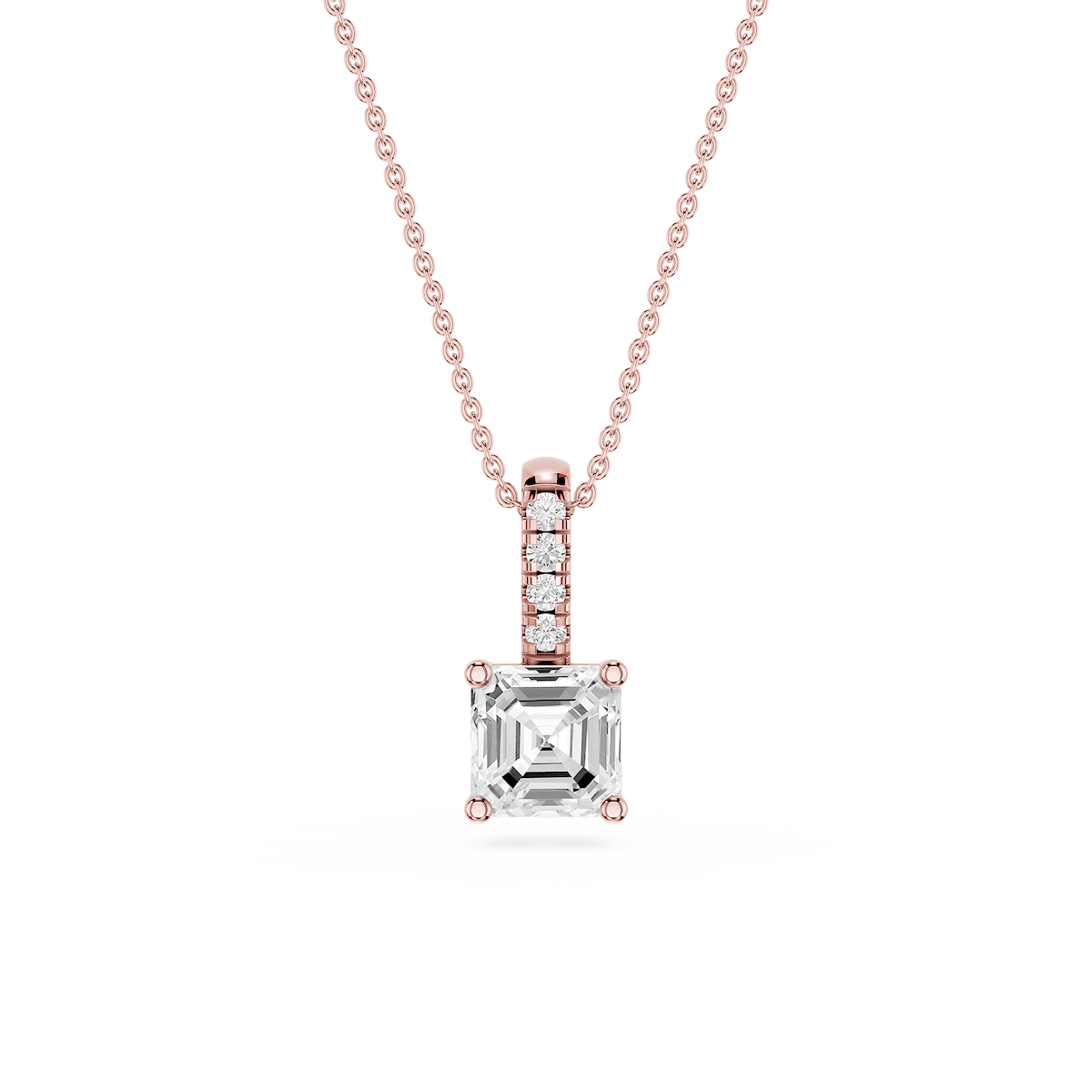 Asscher Lab Grown Diamond Pave Bail Solitaire Pendant - 16 to 18 Inches