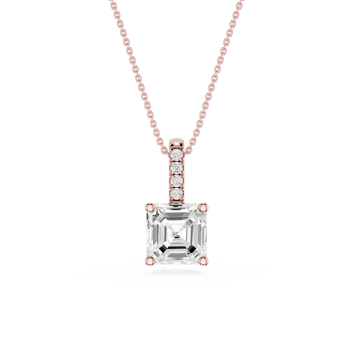 Asscher Lab Grown Diamond Pave Bail Solitaire Pendant - 16 to 18 Inches