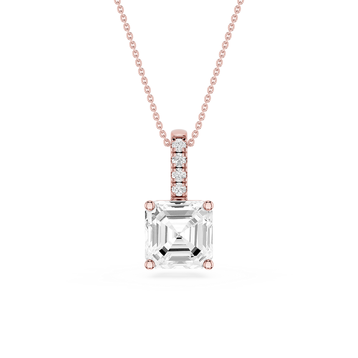 Asscher Lab Grown Diamond Pave Bail Solitaire Pendant - 16 to 18 Inches