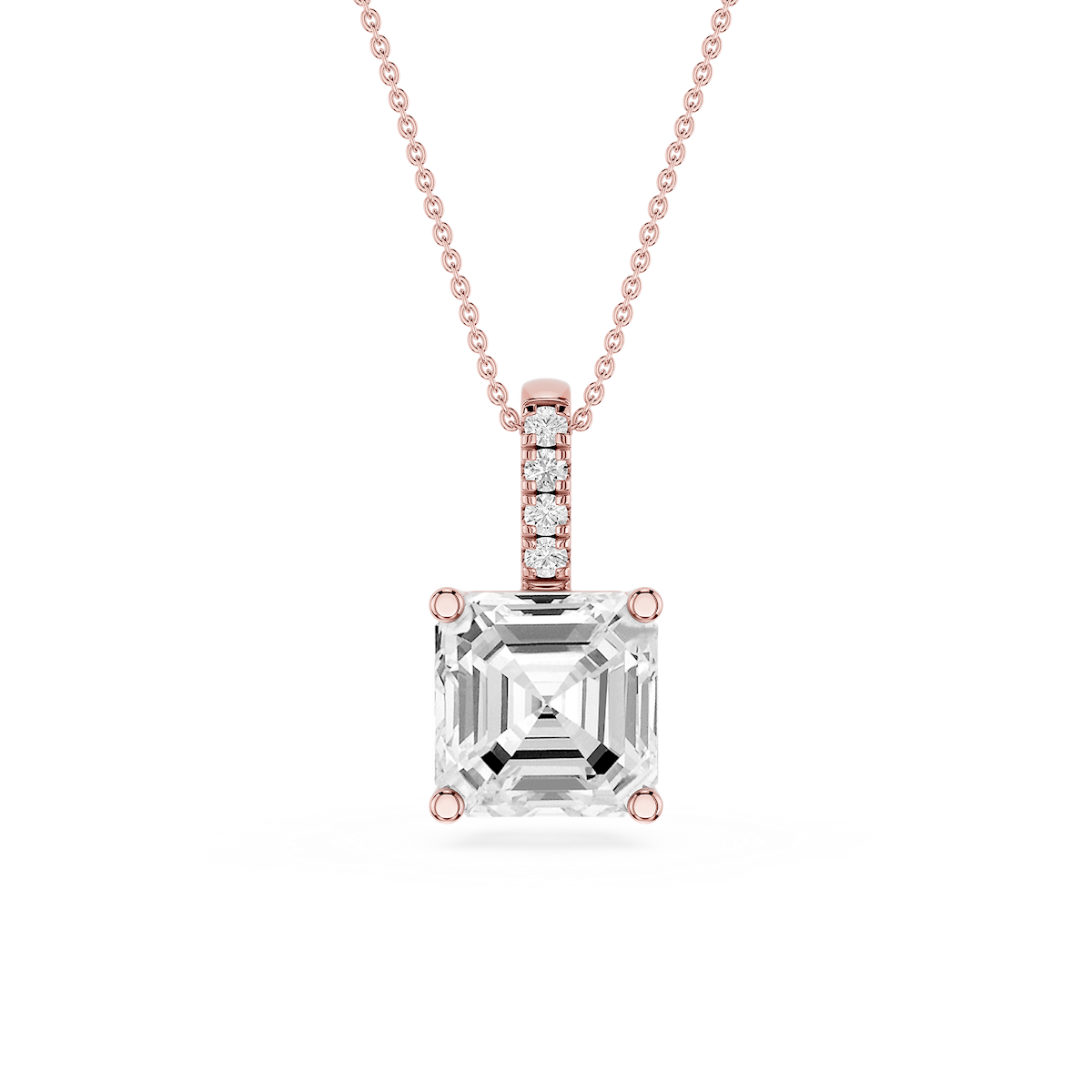 Asscher Lab Grown Diamond Pave Bail Solitaire Pendant - 16 to 18 Inches