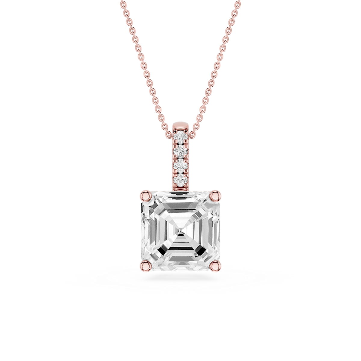 Asscher Lab Grown Diamond Pave Bail Solitaire Pendant - 16 to 18 Inches