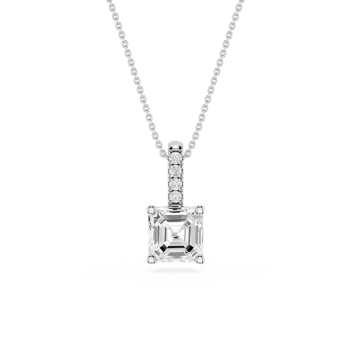 Asscher Lab Grown Diamond Pave Bail Solitaire Pendant - 16 to 18 Inches