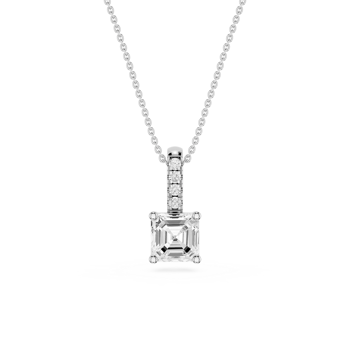 Asscher Lab Grown Diamond Pave Bail Solitaire Pendant - 16 to 18 Inches