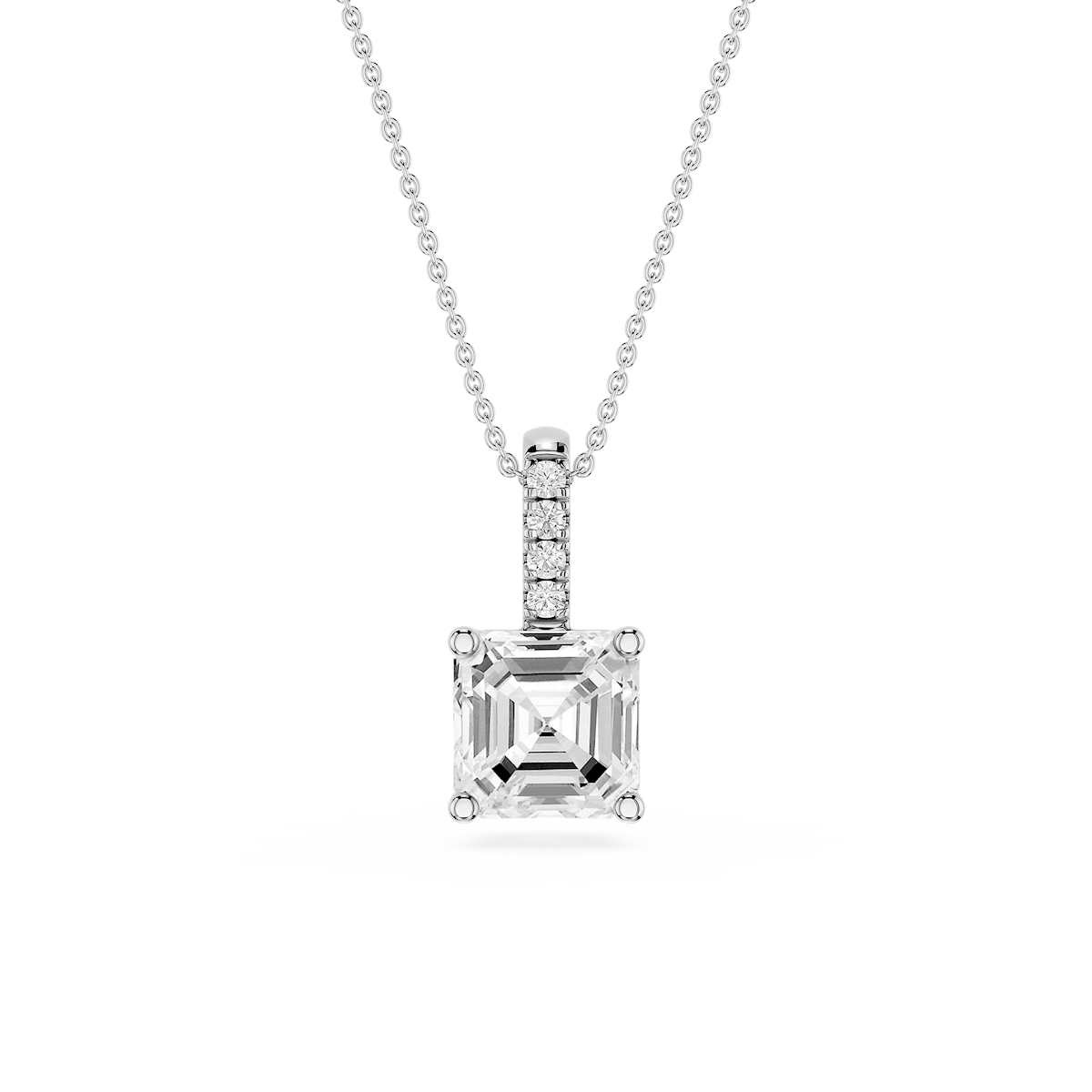 Asscher Lab Grown Diamond Pave Bail Solitaire Pendant - 16 to 18 Inches