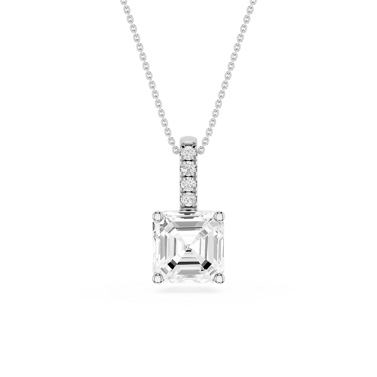 Asscher Lab Grown Diamond Pave Bail Solitaire Pendant - 16 to 18 Inches