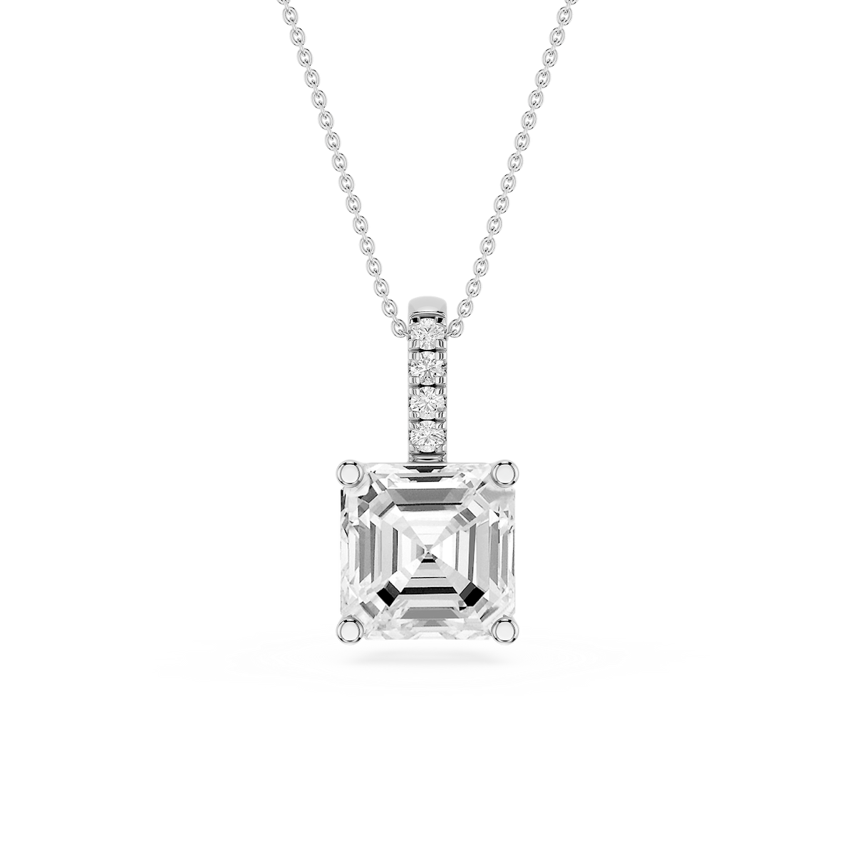 Asscher Lab Grown Diamond Pave Bail Solitaire Pendant - 16 to 18 Inches