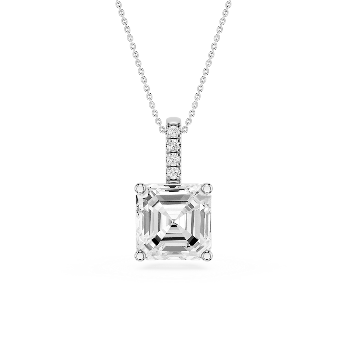 Asscher Lab Grown Diamond Pave Bail Solitaire Pendant - 16 to 18 Inches