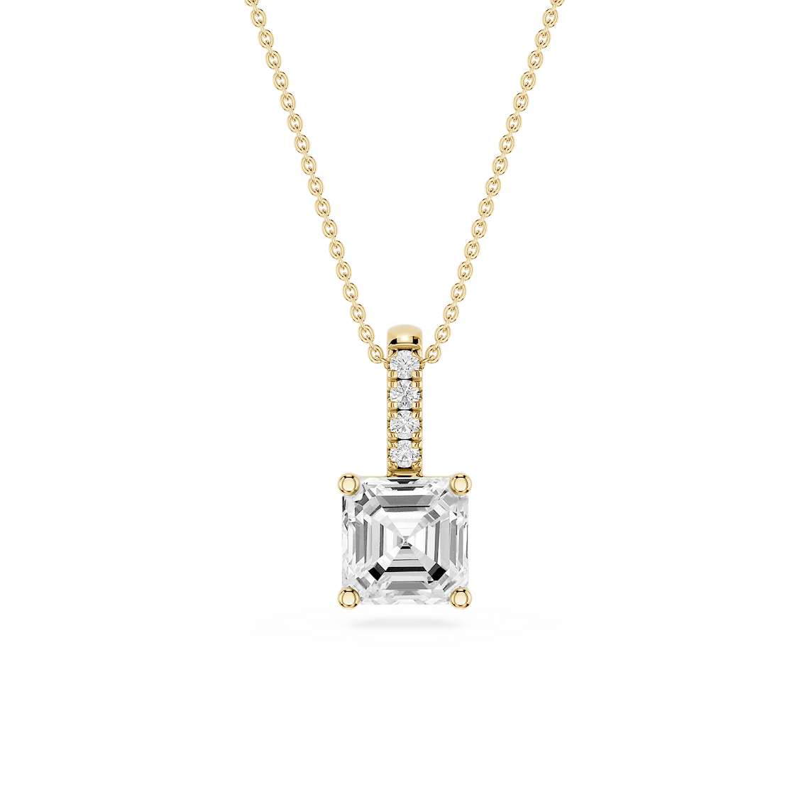 Asscher Lab Grown Diamond Pave Bail Solitaire Pendant - 16 to 18 Inches