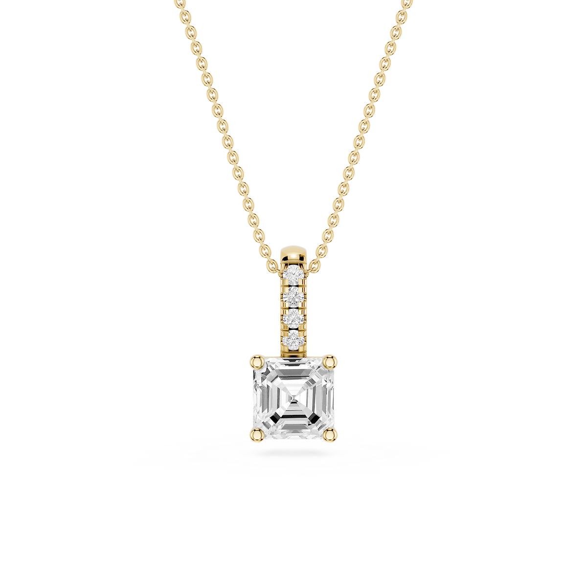 Asscher Lab Grown Diamond Pave Bail Solitaire Pendant - 16 to 18 Inches