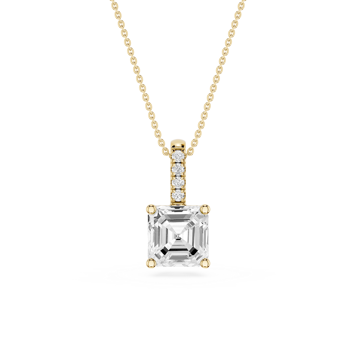 Asscher Lab Grown Diamond Pave Bail Solitaire Pendant - 16 to 18 Inches
