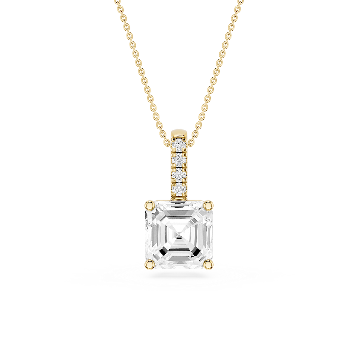 Asscher Lab Grown Diamond Pave Bail Solitaire Pendant - 16 to 18 Inches