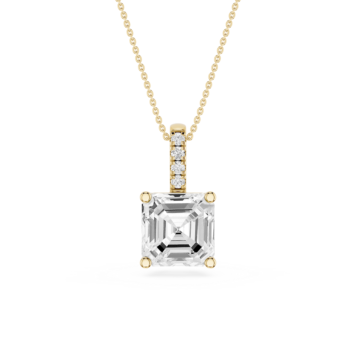 Asscher Lab Grown Diamond Pave Bail Solitaire Pendant - 16 to 18 Inches