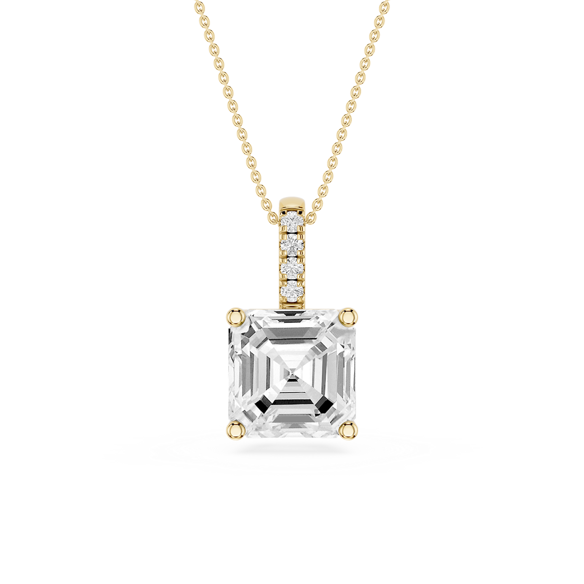 Asscher Lab Grown Diamond Pave Bail Solitaire Pendant - 16 to 18 Inches