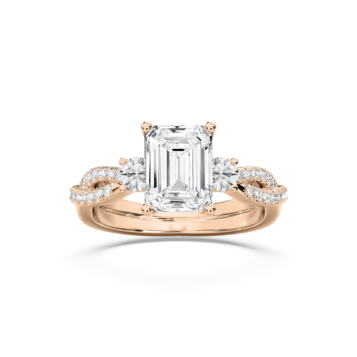 Bella ¾ ctw Emerald Lab Grown Diamond Twist Side Stone Engagement Ring