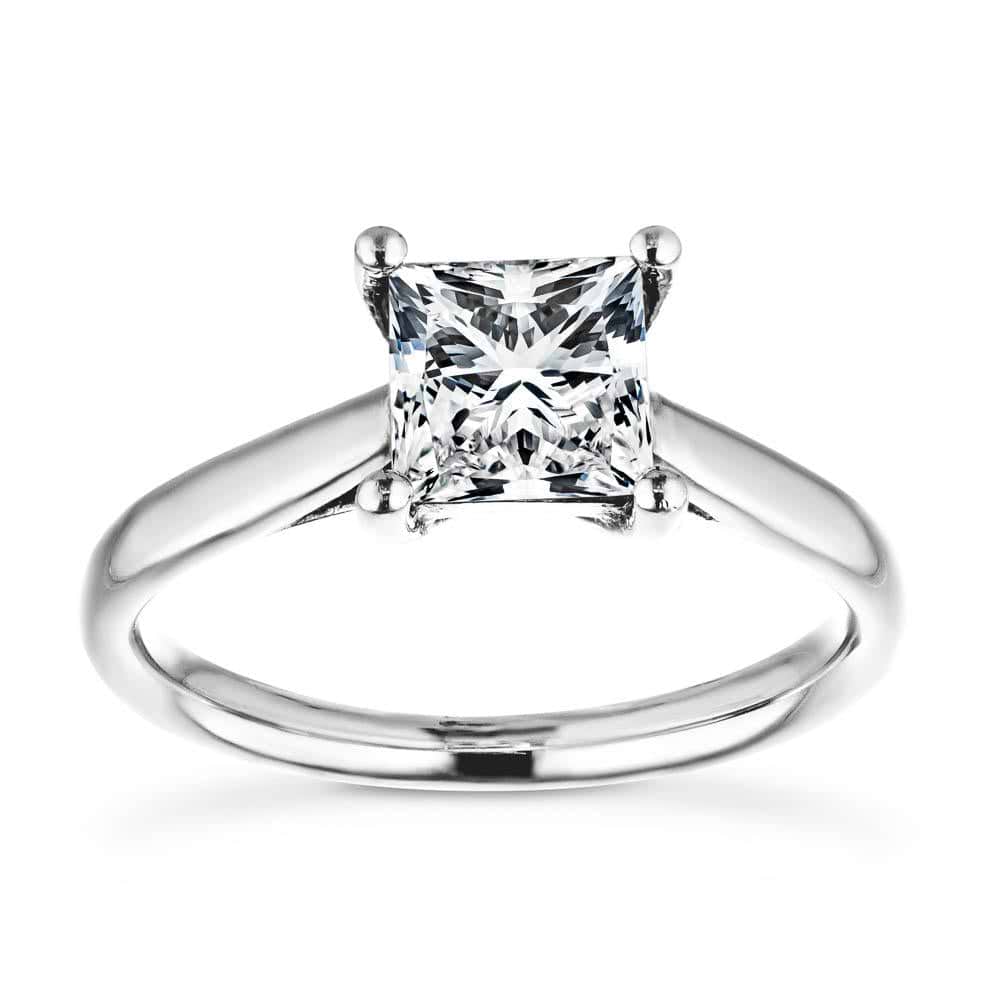 Shown with a 1.0ct Princess cut Lab-Grown Diamond in recycled 14K white gold | solitaire engagement ring 1.0ct Princess cut Lab-Grown Diamond in recycled 14K white gold