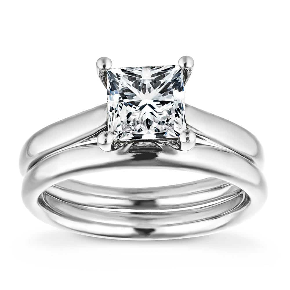 Shown with a 1.0ct Princess cut Lab-Grown Diamond in recycled 14K white gold | solitaire engagement ring 1.0ct Princess cut Lab-Grown Diamond in recycled 14K white gold