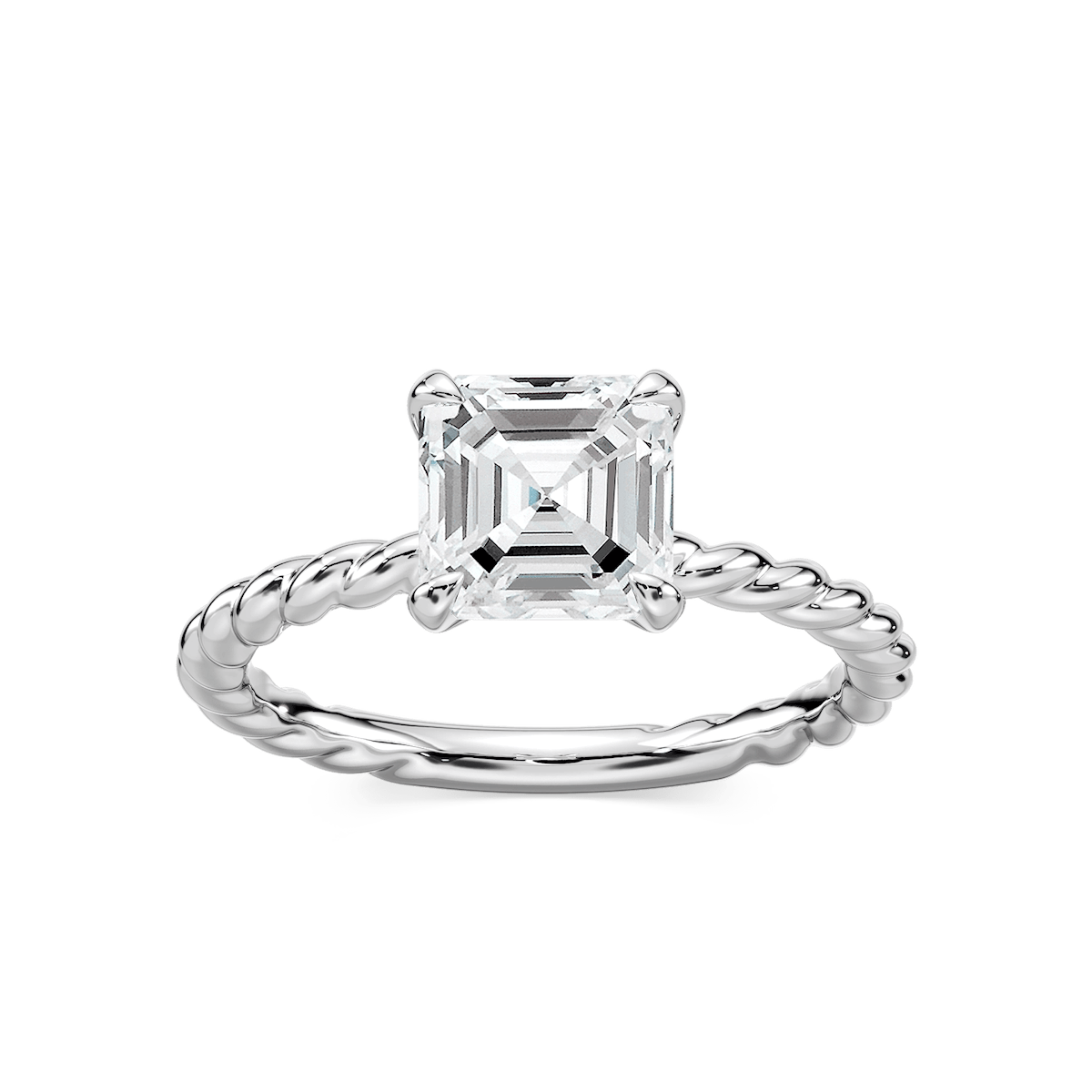 Cali Asscher Lab Grown Diamond Rope Solitaire Engagement Ring