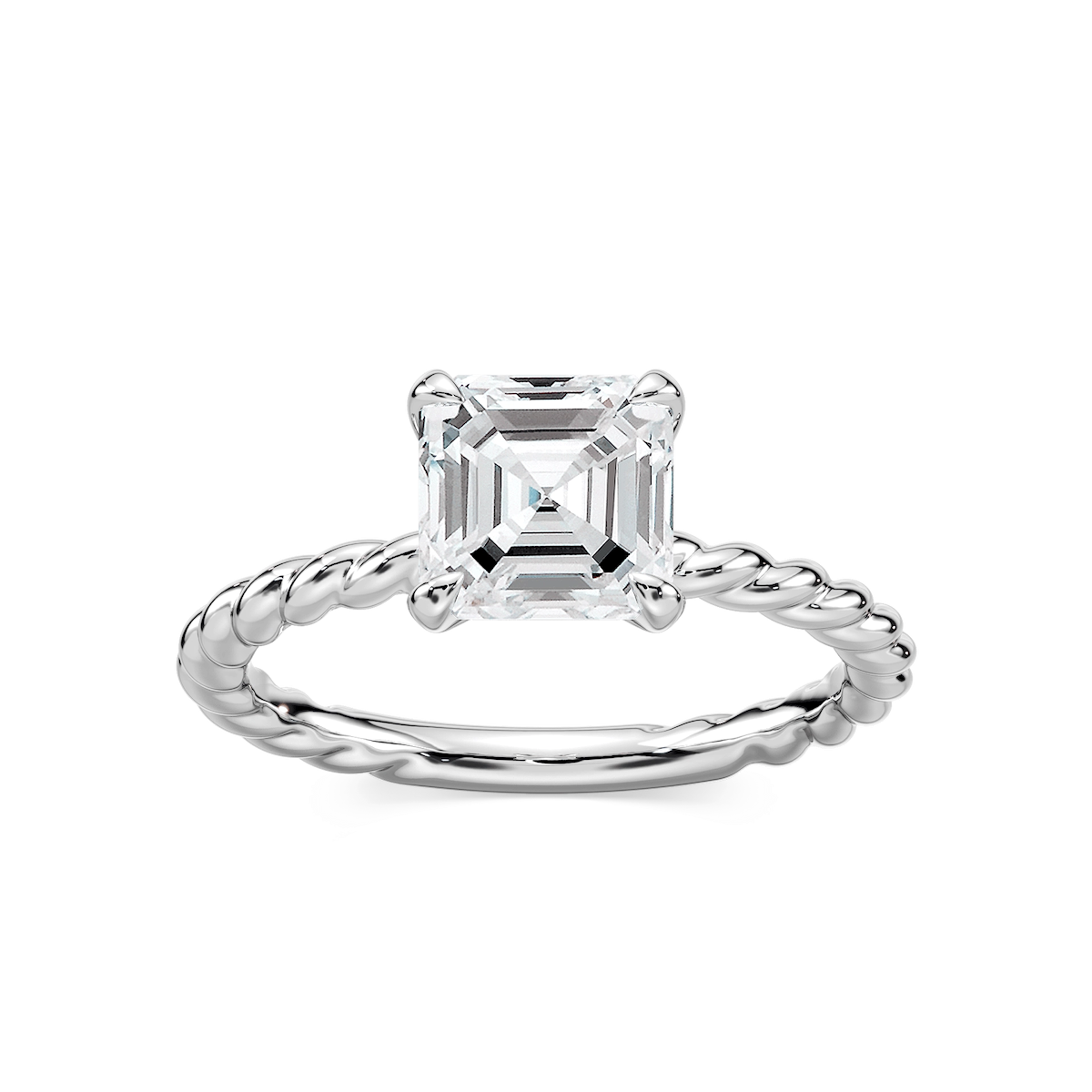 Cali Asscher Lab Grown Diamond Rope Solitaire Engagement Ring