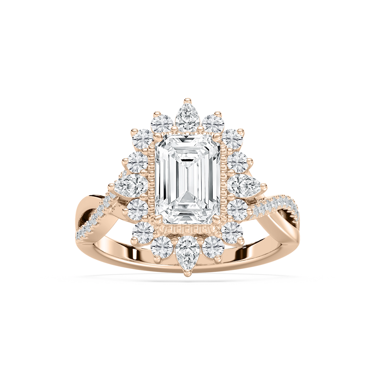 Calliope 2 ³⁄₄ ctw Emerald Lab Grown Diamond Milgrain Vintage Halo Engagement Ring