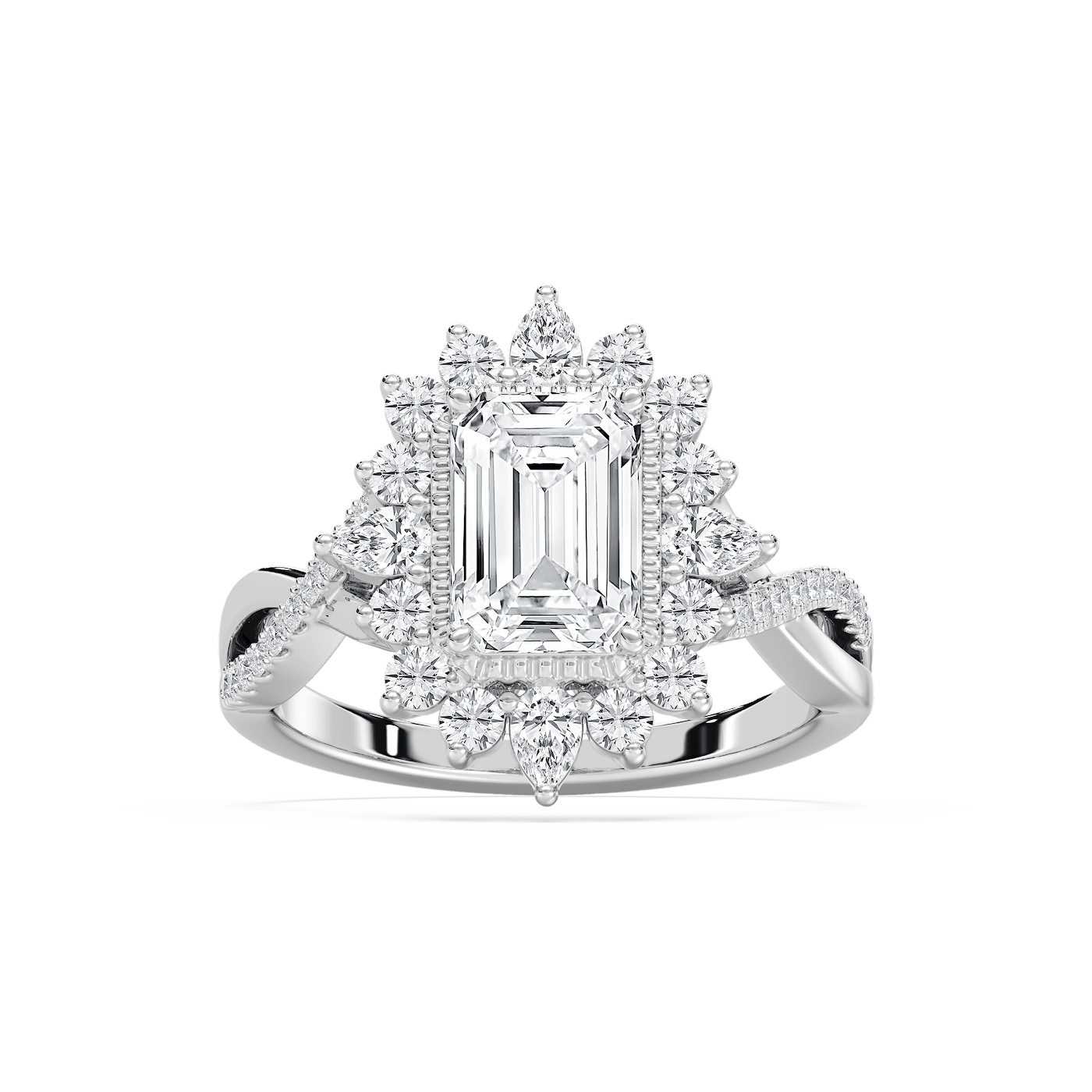 Calliope 2 ³⁄₄ ctw Emerald Lab Grown Diamond Milgrain Vintage Halo Engagement Ring