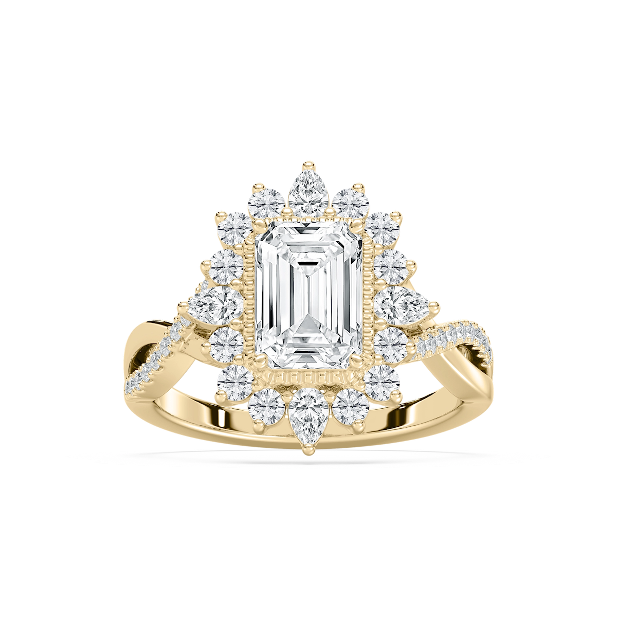 Calliope 2 ³⁄₄ ctw Emerald Lab Grown Diamond Milgrain Vintage Halo Engagement Ring