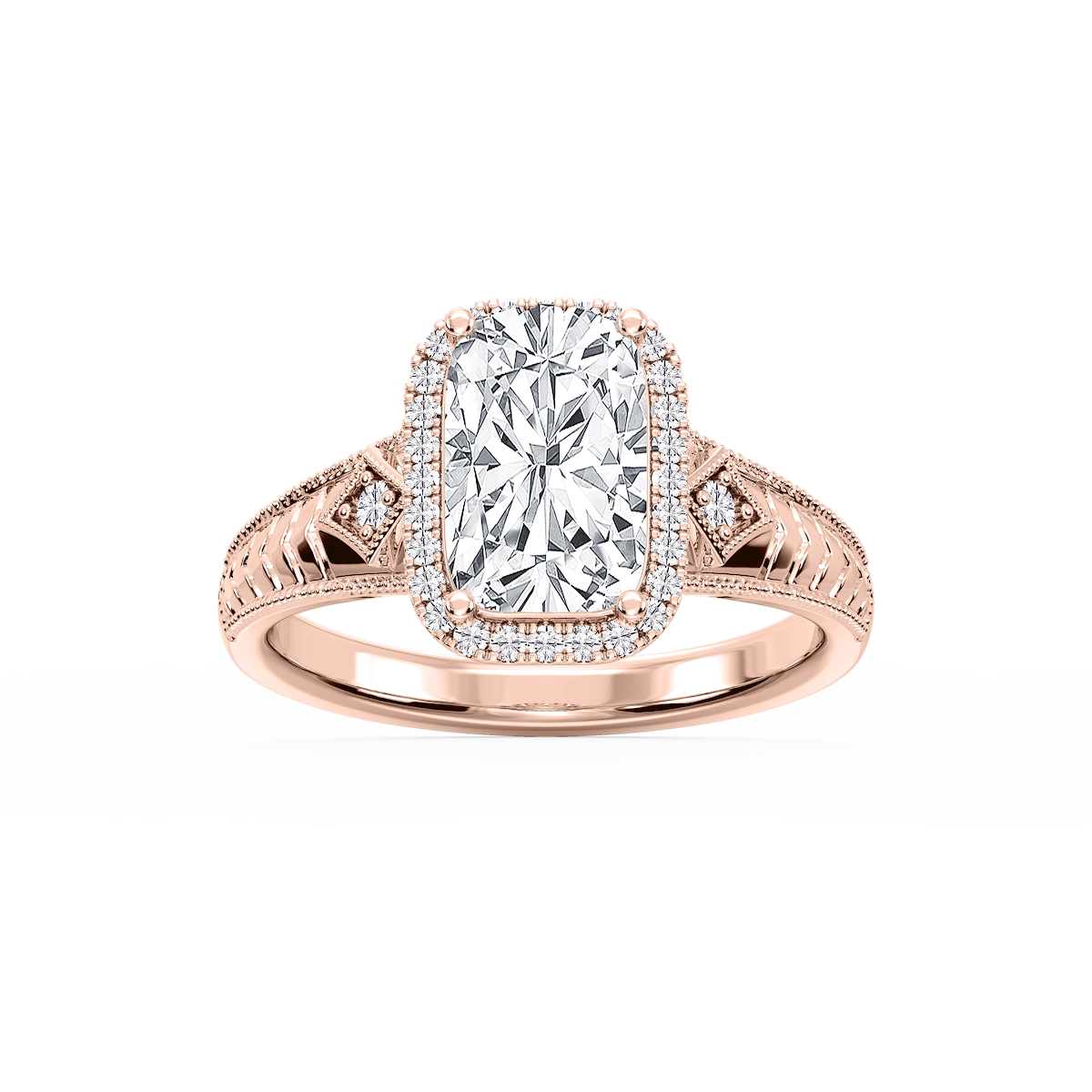 Cecilia Old Mine Cushion Lab Grown Diamond Milgrain Halo Engagement Ring