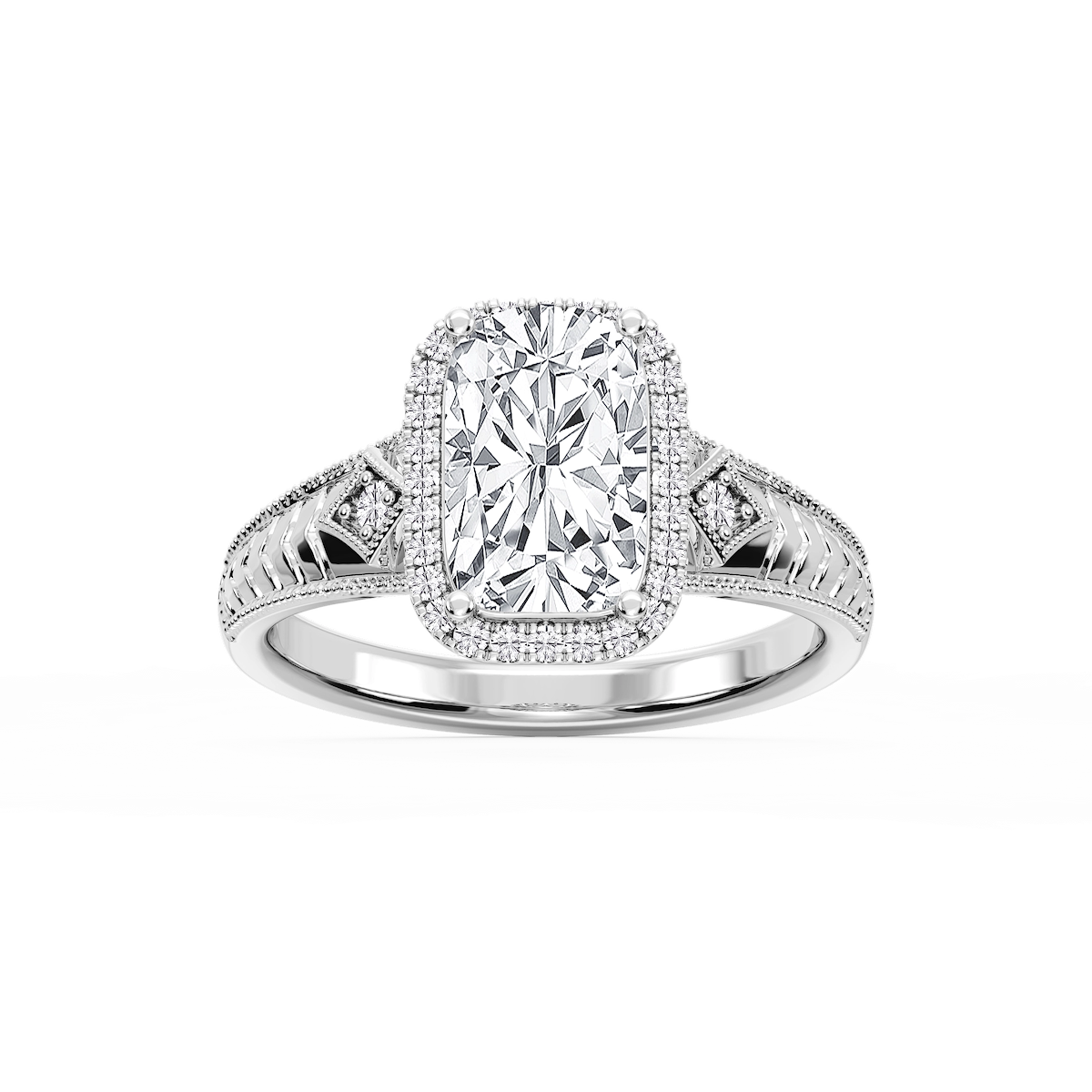 Cecilia Old Mine Cushion Lab Grown Diamond Milgrain Halo Engagement Ring