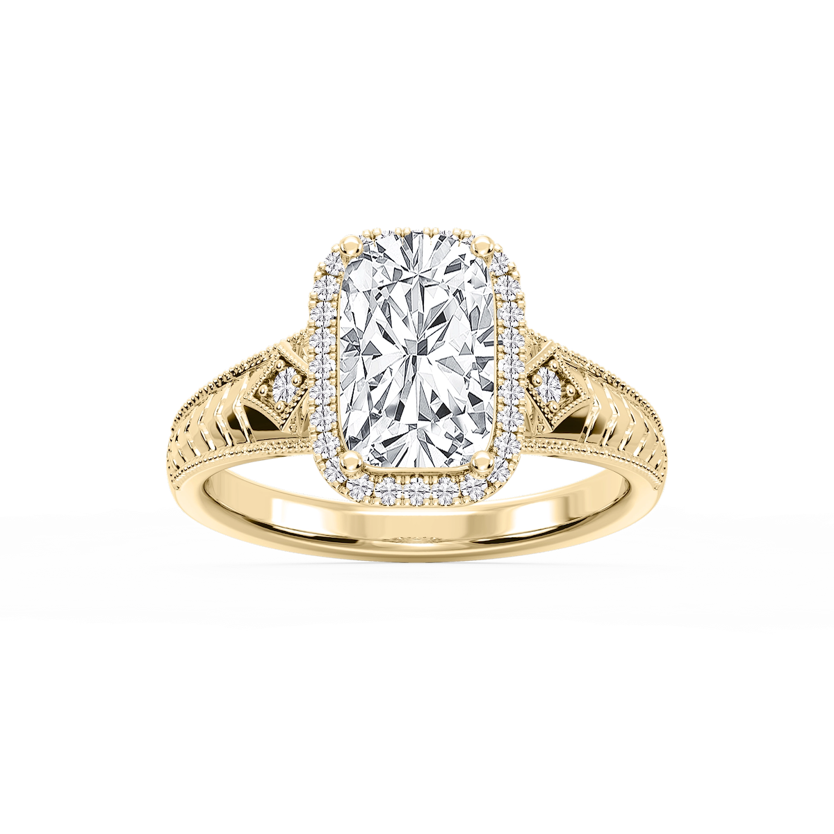 Cecilia Old Mine Cushion Lab Grown Diamond Milgrain Halo Engagement Ring