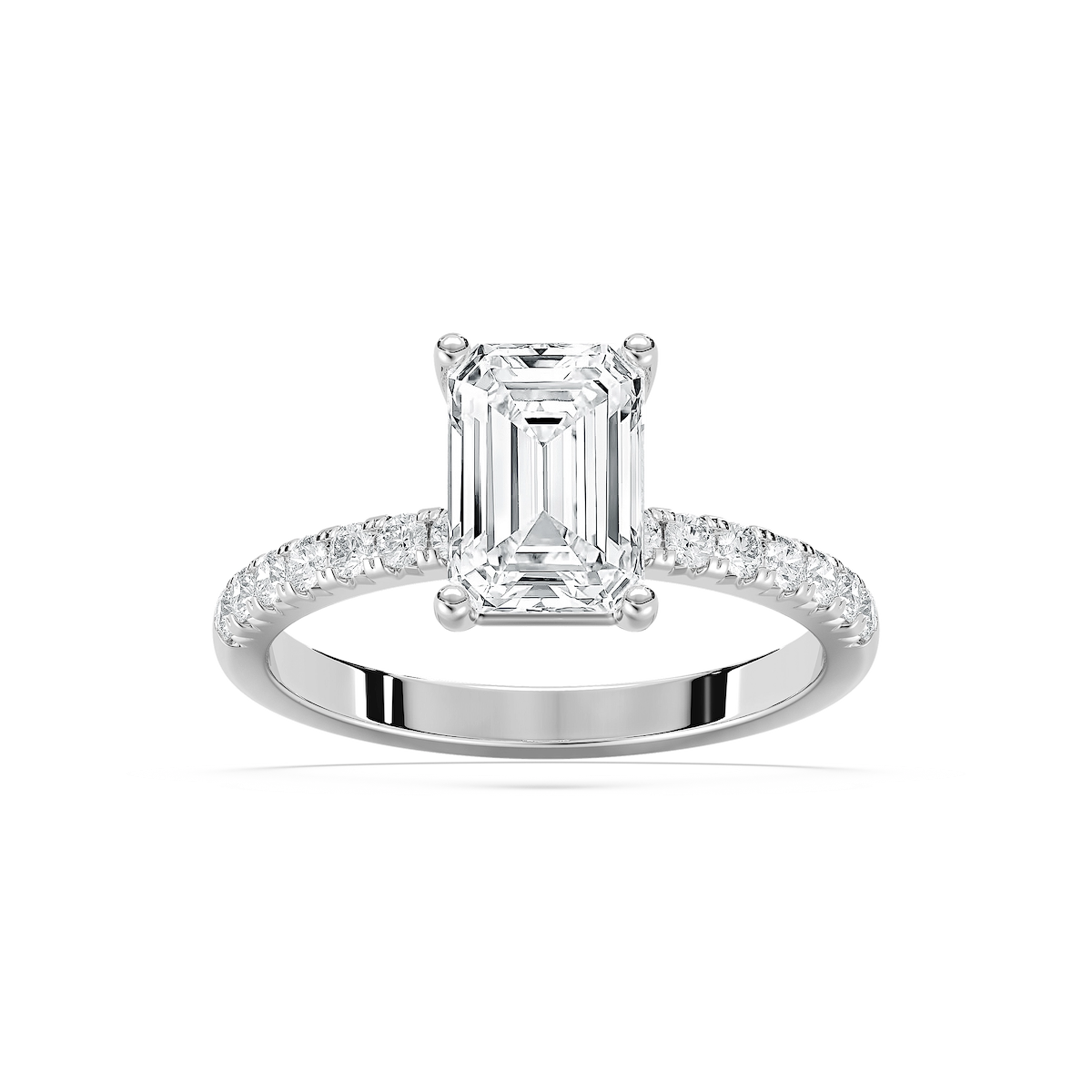 Celine 2 ¹⁄₂ ctw Emerald Lab Grown Diamond French Pave Side Stone Engagement Ring