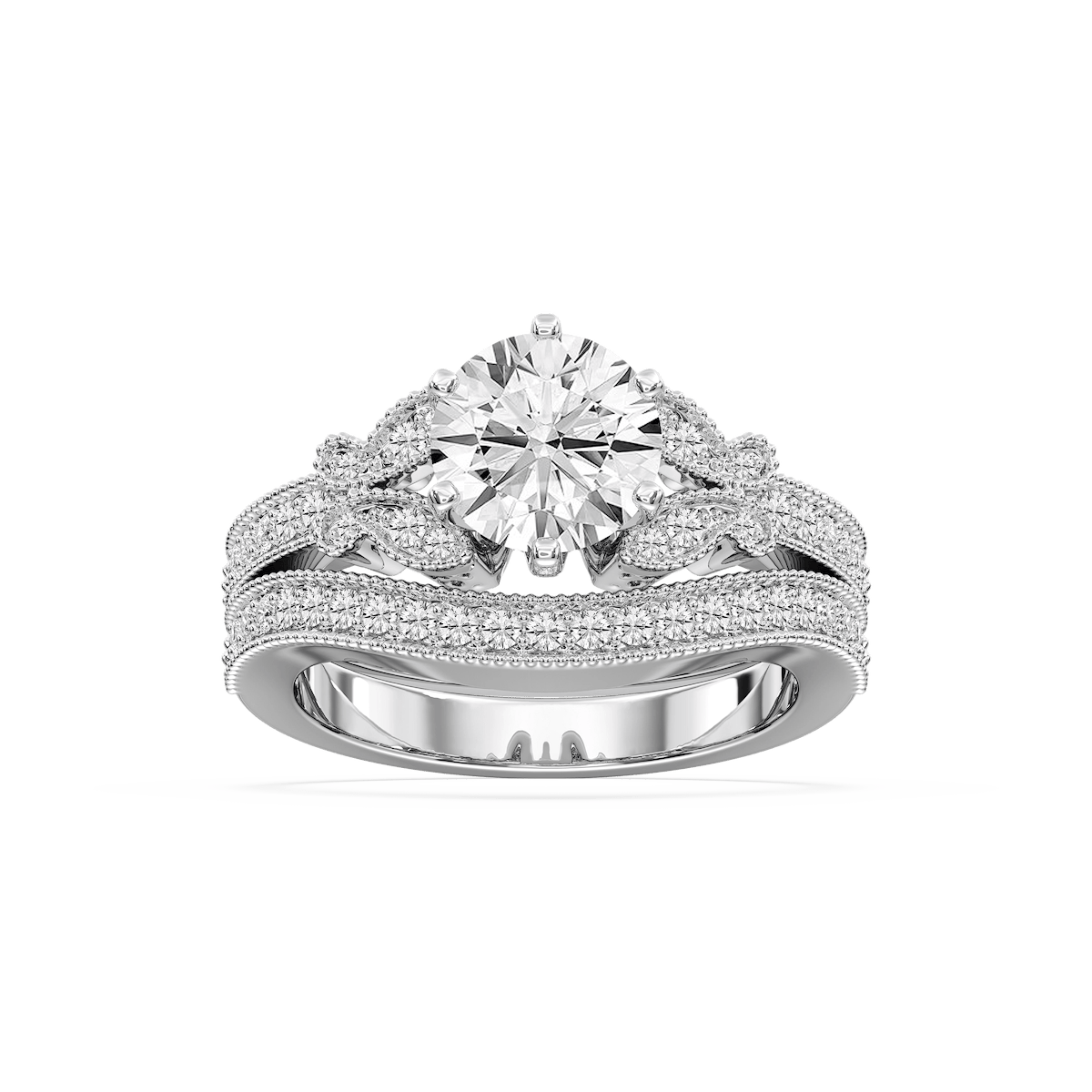 Violette Set Violette Lab Grown Diamond Milgrain Butterfly and Channel Wedding Set ...