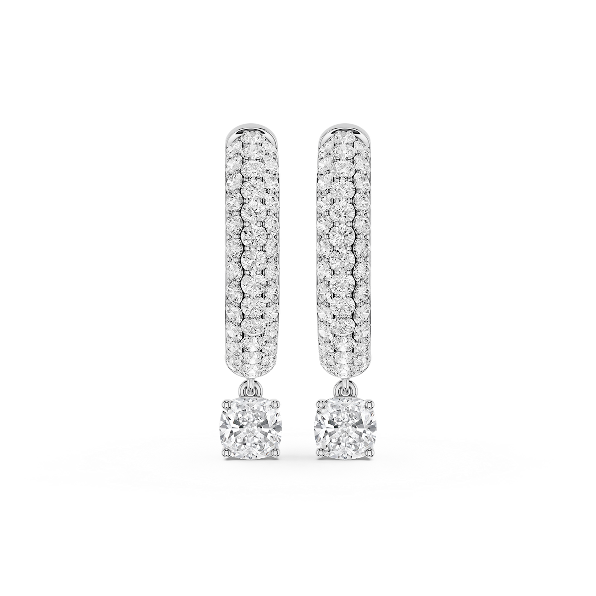 Cushion Lab Grown Diamond Pave Hoop Drop Earrings