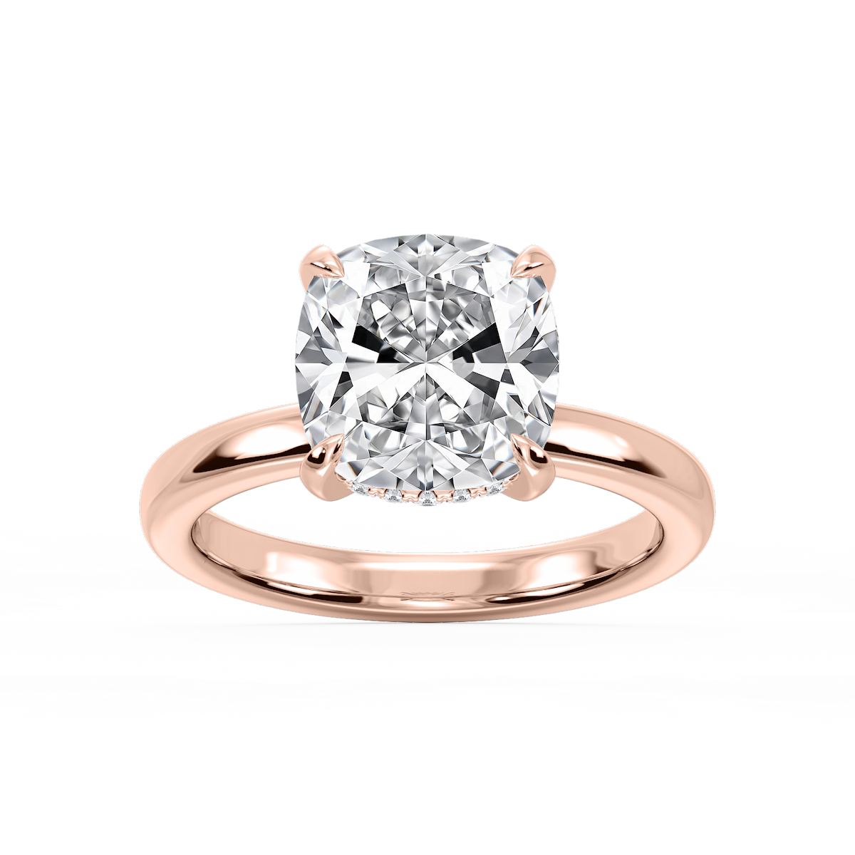 Donna Cushion Lab Grown Diamond Claw Prong Hidden Halo Engagement Ring