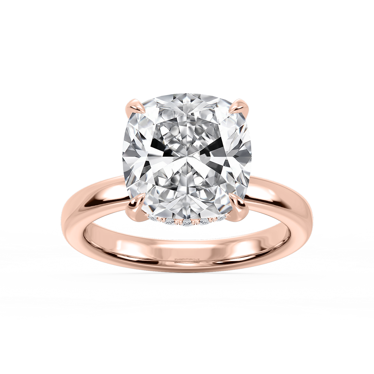Donna Cushion Lab Grown Diamond Claw Prong Hidden Halo Engagement Ring