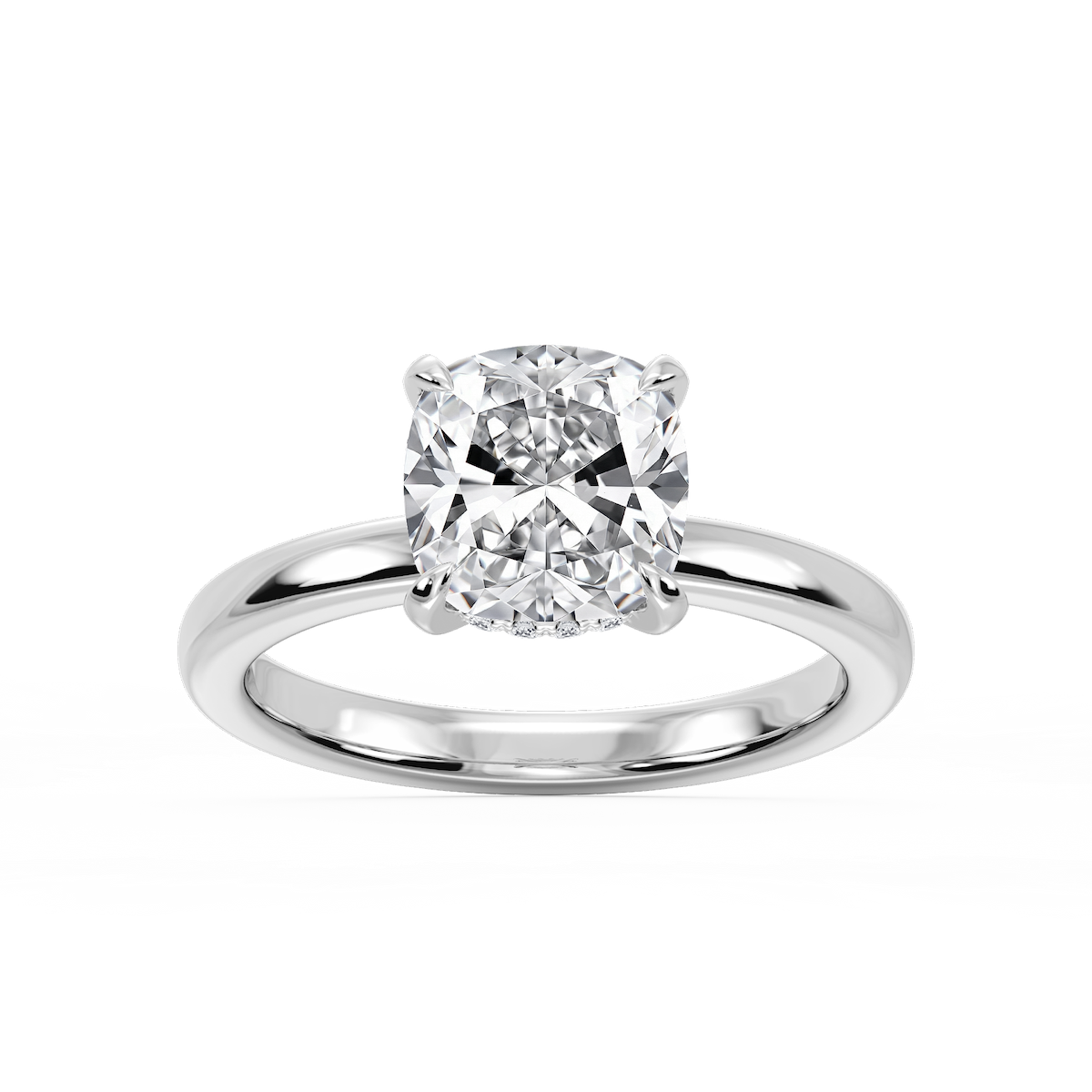 Donna Cushion Lab Grown Diamond Claw Prong Hidden Halo Engagement Ring