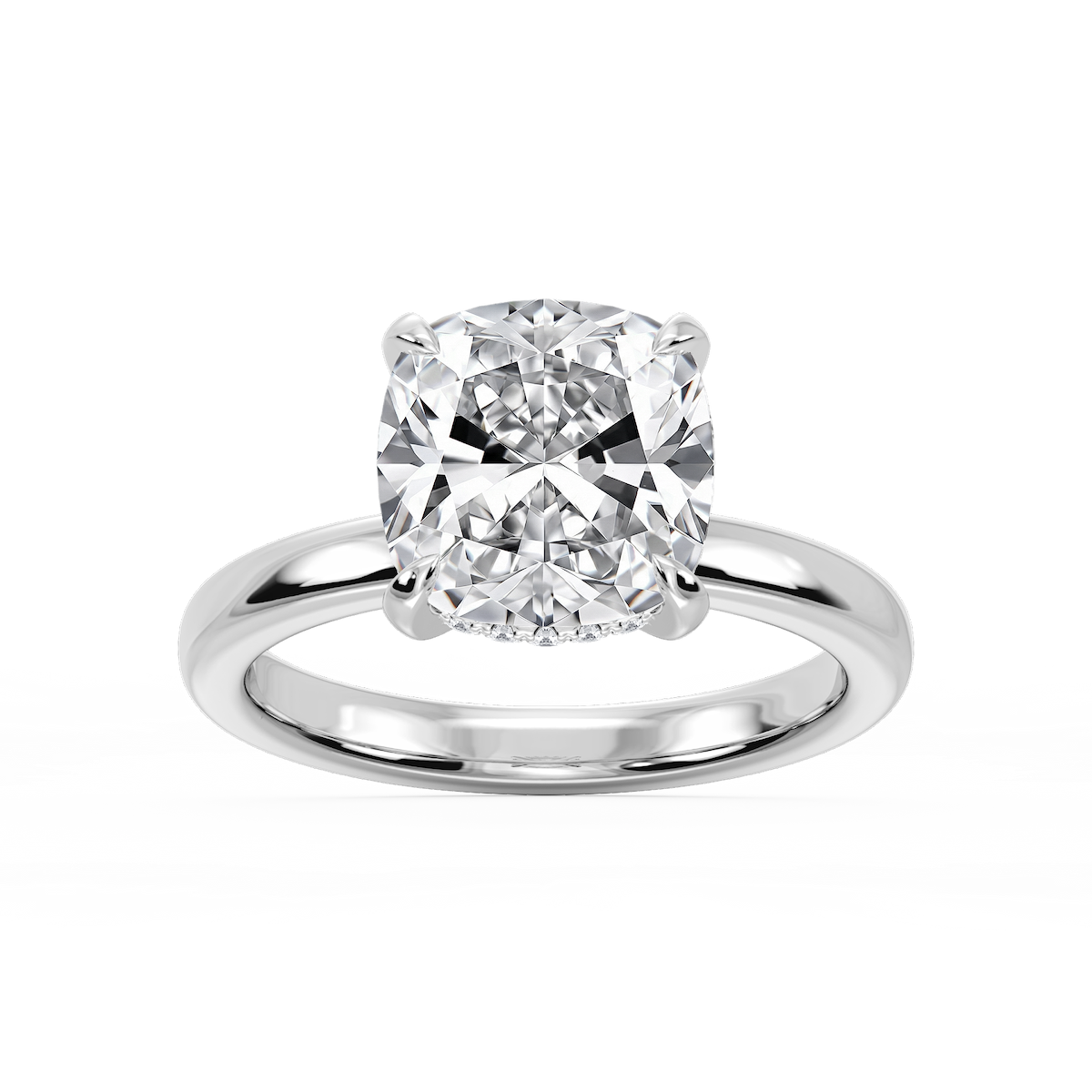 Donna Cushion Lab Grown Diamond Claw Prong Hidden Halo Engagement Ring