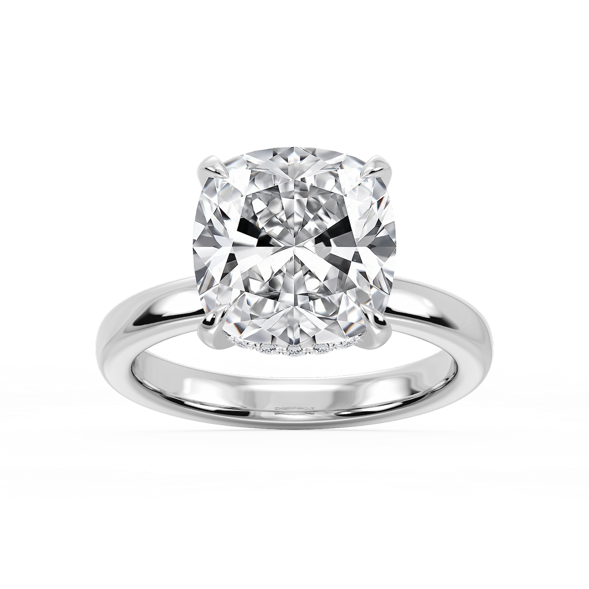 Donna Cushion Lab Grown Diamond Claw Prong Hidden Halo Engagement Ring