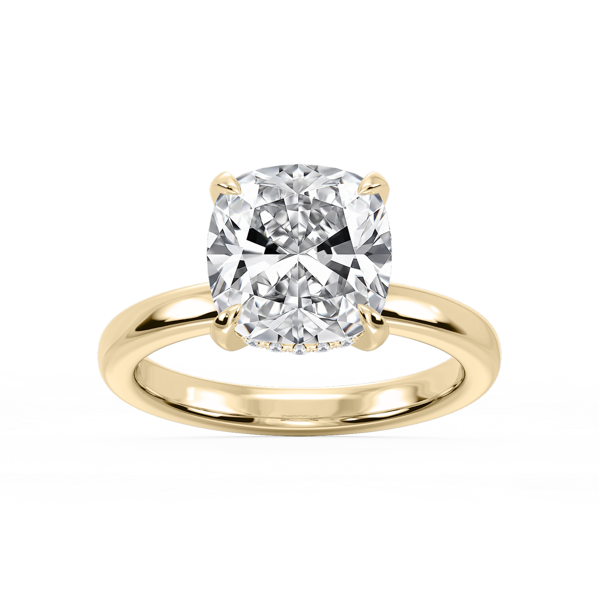 Donna Cushion Lab Grown Diamond Claw Prong Hidden Halo Engagement Ring