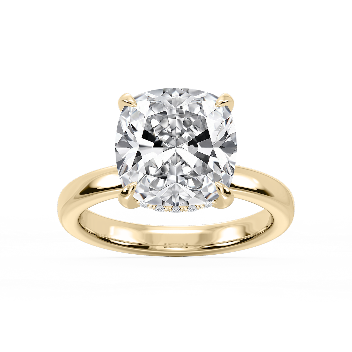 Donna Cushion Lab Grown Diamond Claw Prong Hidden Halo Engagement Ring