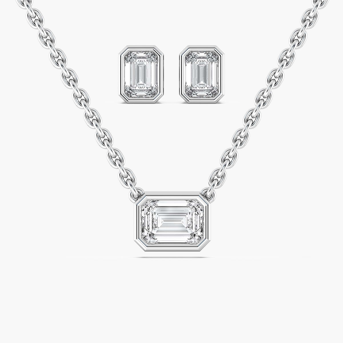 Emerald Cut Bezel Pendant and Earrings Set