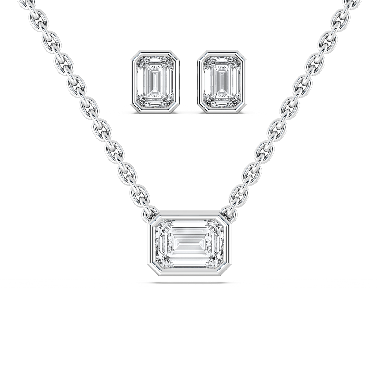 Marquise Cut Bezel Pendant and Earrings Set